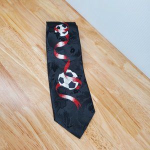 City-OneTie Soccer Balls with Red Ribbon on Black Background Polyester Necktie